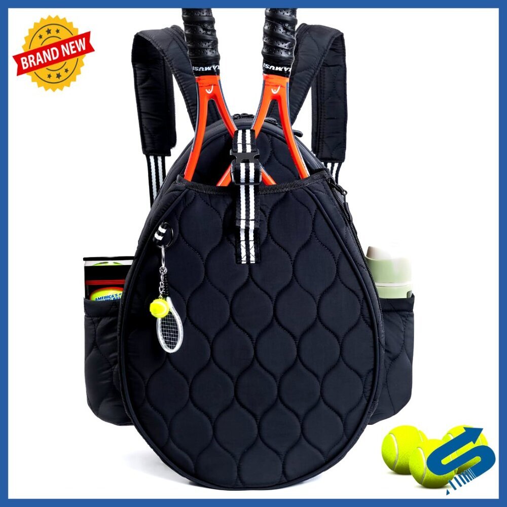 Quilted Tennis Backpack Holds 2 Rackets, Convertible Crossbody Bag